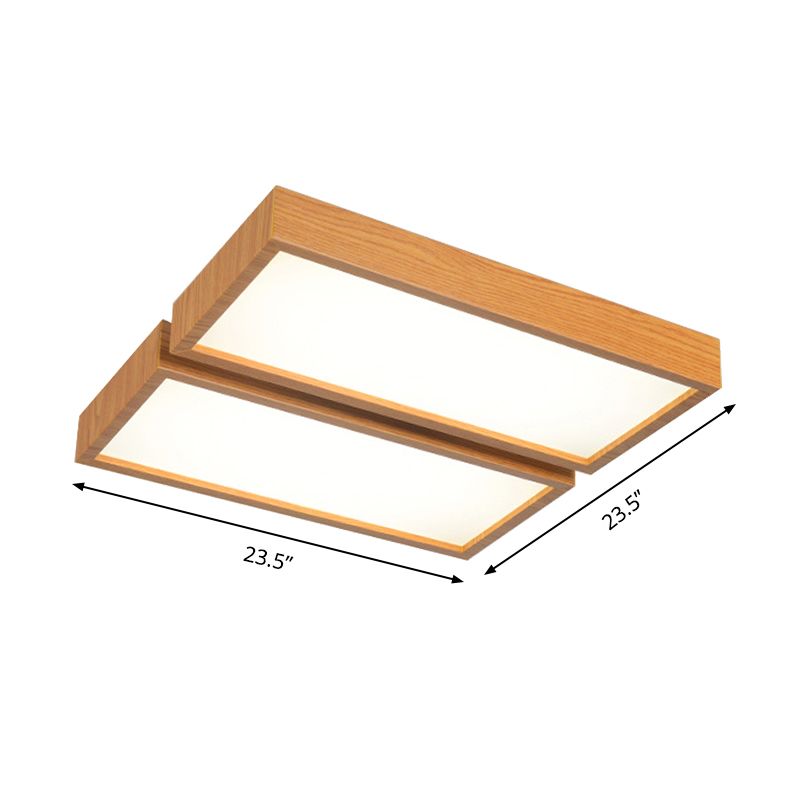 Lámpara de techo empotrada LED de estilo nórdico, accesorio de techo con borde de madera y sombra rectangular para oficina