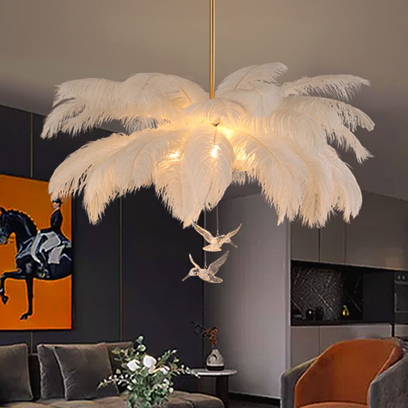 Nieuwheid Palm Tree Hangende Licht Licht Nordic Style Feather Living Room Kroonluchter in het wit