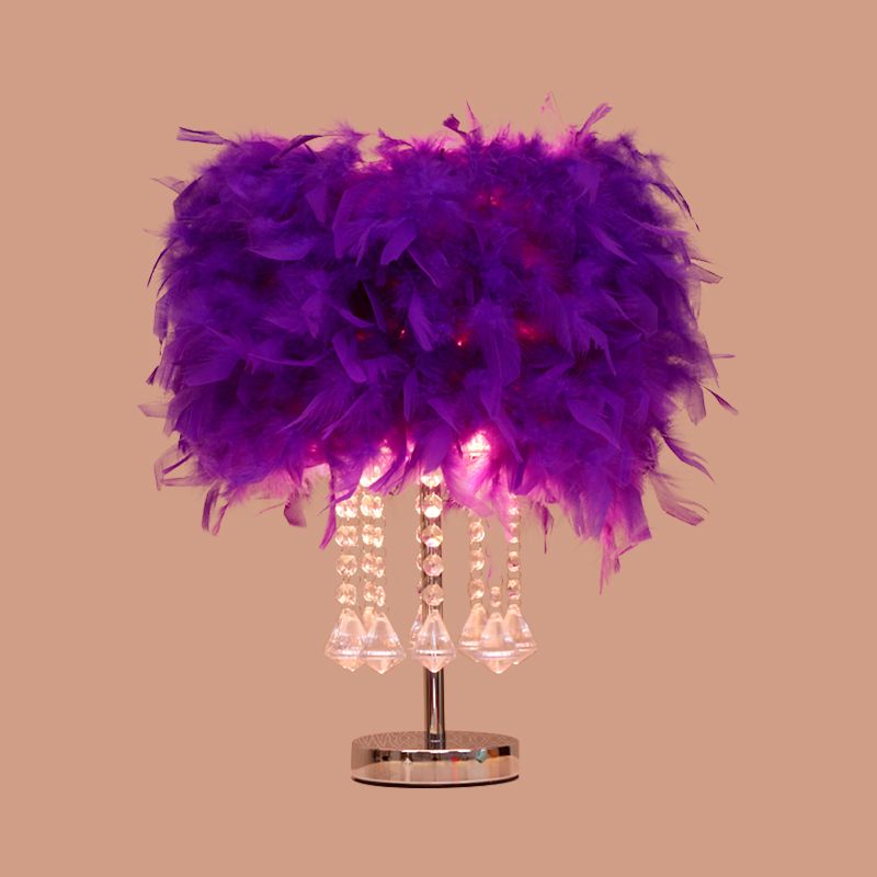 Runde Esstischtisch Leichte Feder 1 Kopf moderne Nachtlampe in Rot/Rosa/Rose Rot mit Kristalltropfen