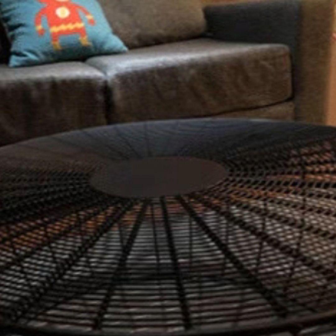 Mid-Century Modern Coffee Table with Round Top and Frame Base in Black