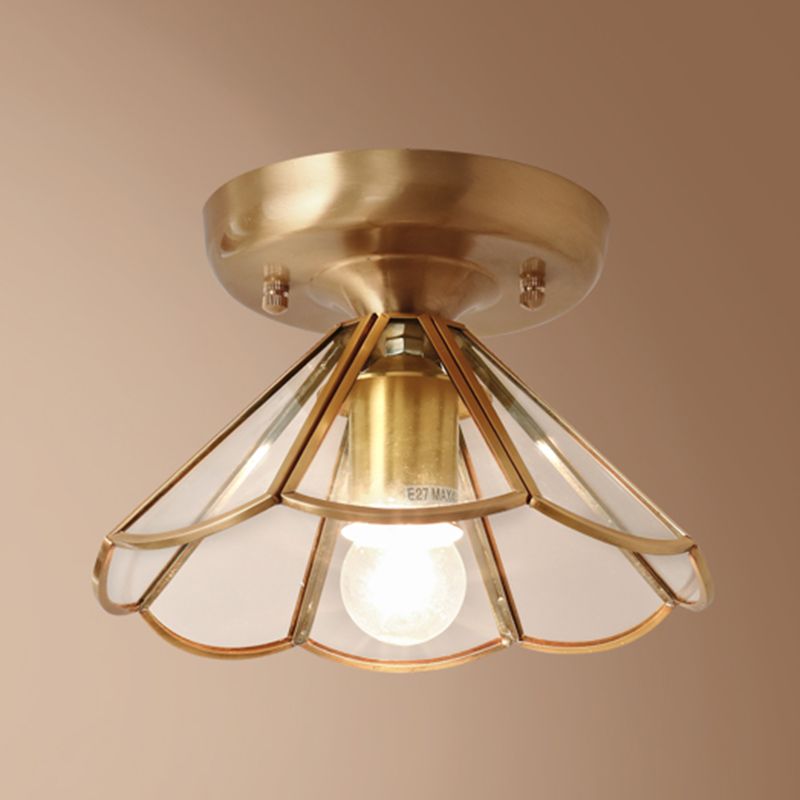 Brass Ceiling Light Fixture Vintage Glass Scalloped Semi Flush Mount Light