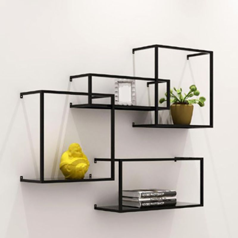 Closed Back Wall Mounted Book Shelf Metal Shelves Included Bookcase in Black