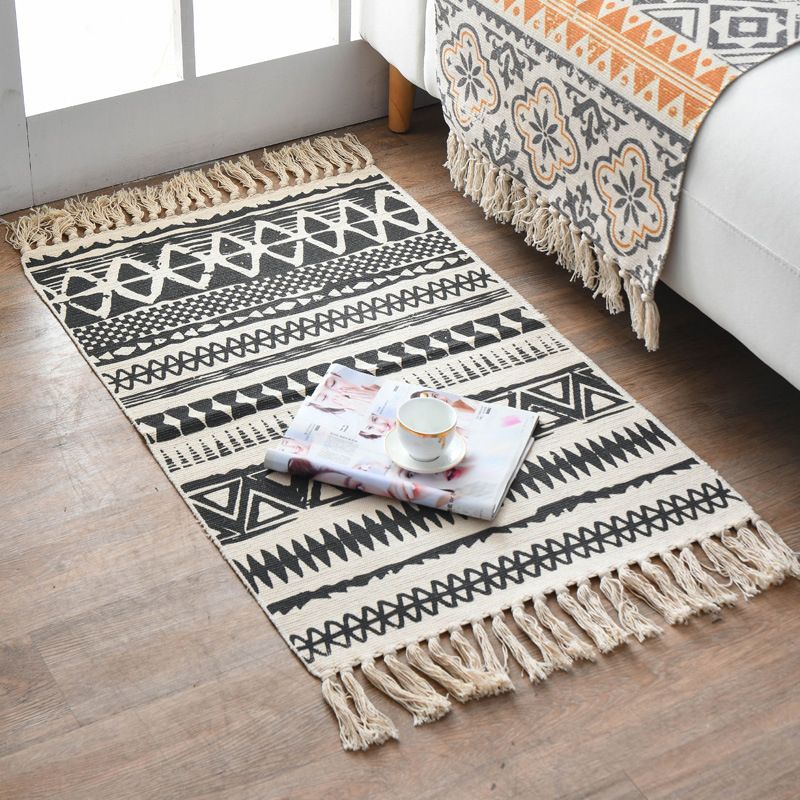 Bohemian Tribal Print Rug Retro Washable Area Carpet Fringe Design Cotton Blend Rug for Home Decor