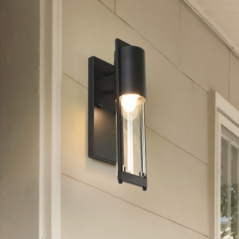 Transparent Glass Black/Brass Wall Lamp Column 1 Head Industrial Flush Mount Wall Sconce