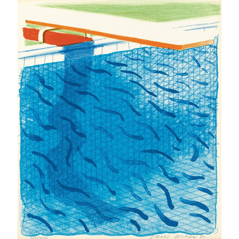 Art Swimming Pool Fish Murals Blue David Hockney Painting Wall Decor for Bedroom