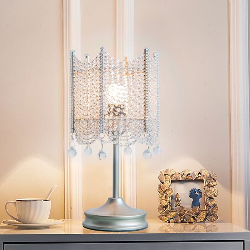 Lampada da tavolo con perline Lampada da scrivania modernista in cristallo smussato con 1 lampadina in oro/argento, larghezza 5,5"/7"