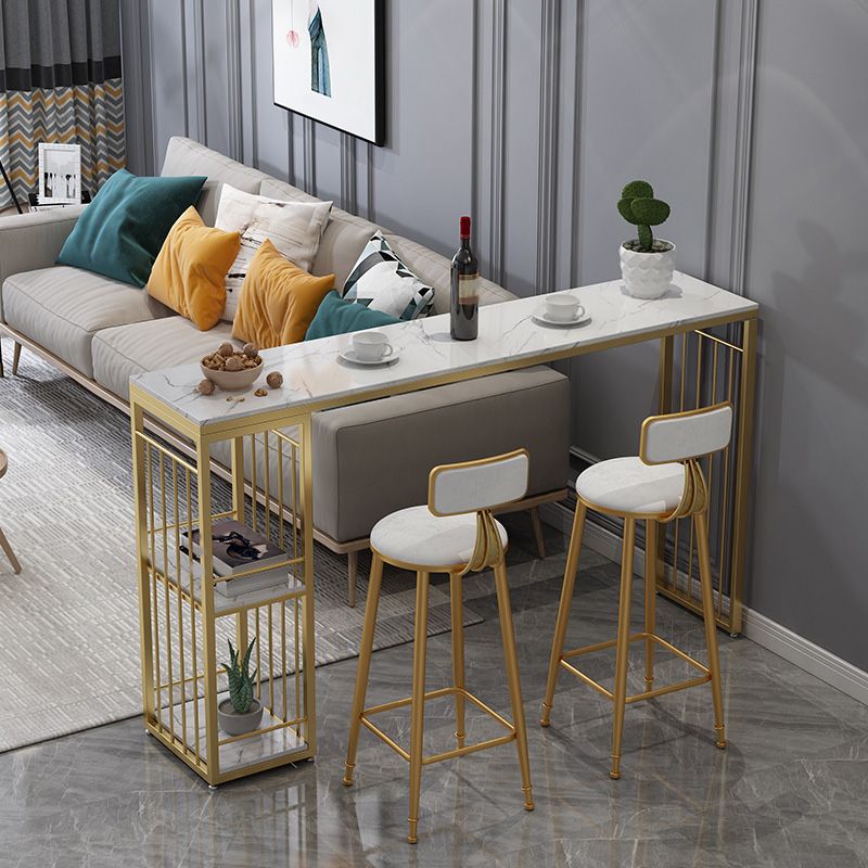 Modern Bar-height Table Stone Bar Table with Gold Base and Storage