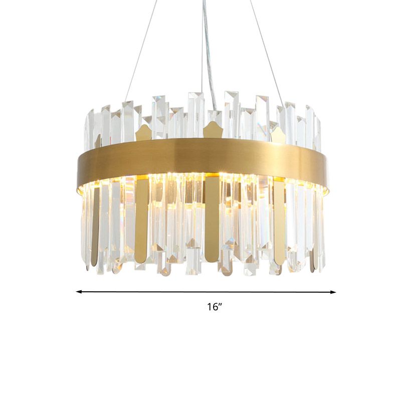 Drum Ceiling Chandelier Modernism Cut Crystal LED Gold Hanging Light Kit for Dining Room