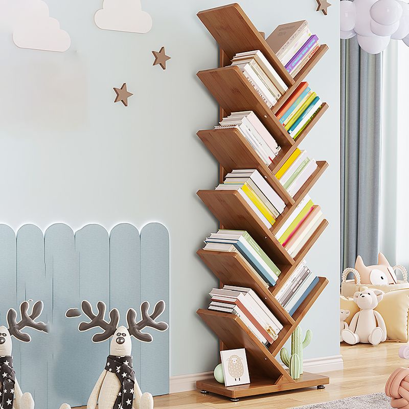 Vertical Contemporary Bamboo Bookcase Closed Back Bookshelf for Home Use