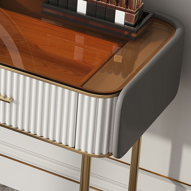 Glam Glass Top Vanity Makeup Table Stool Set with Storage Drawers