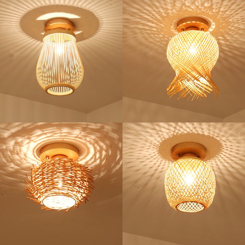 Asian Style Ceiling Lamp Bamboo Flush Mount Light for Hallway