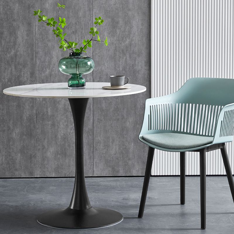 Contemporary Stone Round Top Restaurant Table Metal Base Dining Table