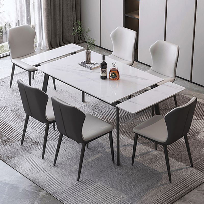 Modern Dining Table Rectangle Extendable Black Frame Dining Table for Dining Room