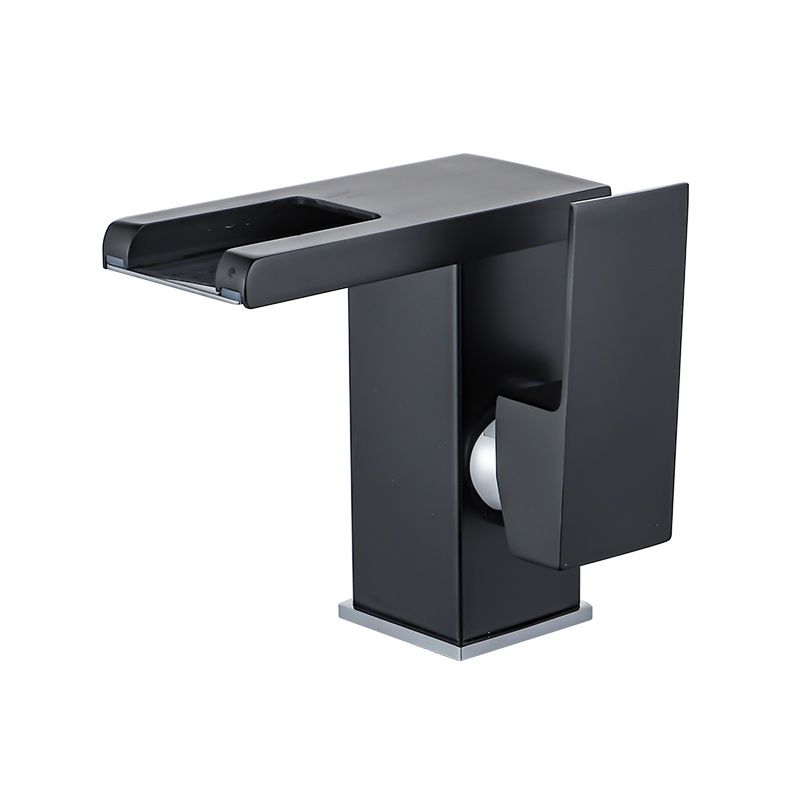 Waterfall Spout Vessel Sink Faucet Square Lever Handle with LED Three-Color Light