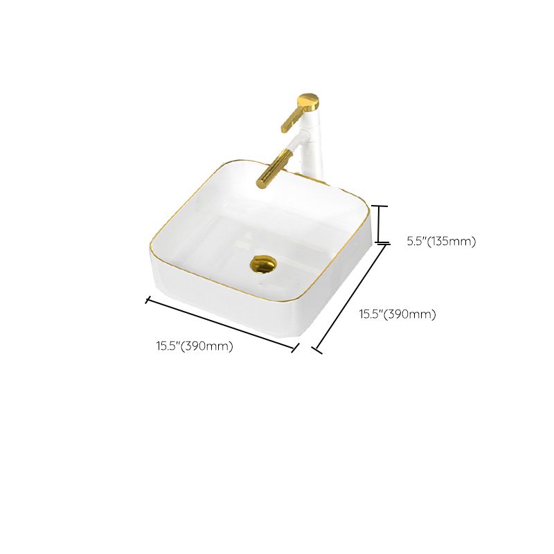 Traditional Vessel Sink Rectangular Porcelain with Overflow And Drain Assembly Wash Stand