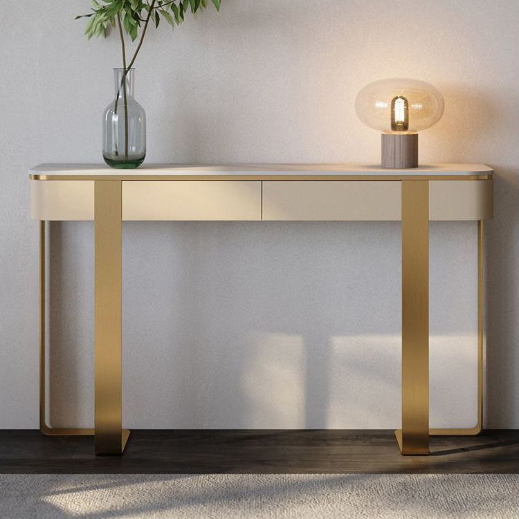 14 inch Wide Glam Console Table Half Moon Marble Accent Table