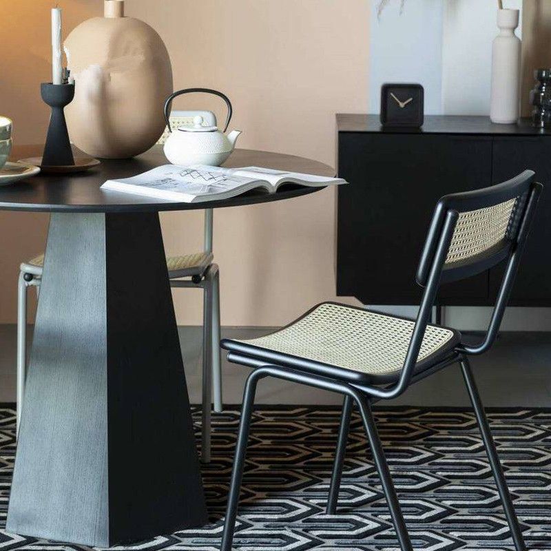 Modern Round Table Pine Solid Wood Pedestal Dining Table in Black