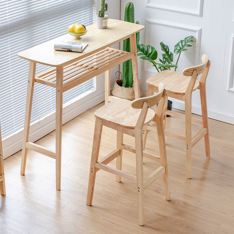 Taburete de bar sin brazos de madera de roble, taburete de bar interior moderno con respaldo y reposapiés