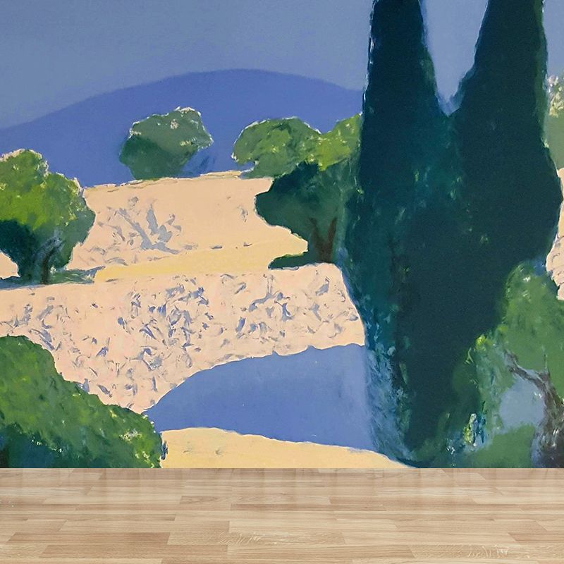 Stain-Proof Hills and Trees Mural Contemporary Art Non-Woven Wall Decor, Personalize