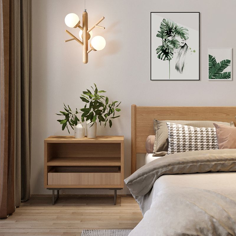 Wooden Chandelier Pendant Lamp Modern 3-Light Chandelier Light Fixtures for Living Room