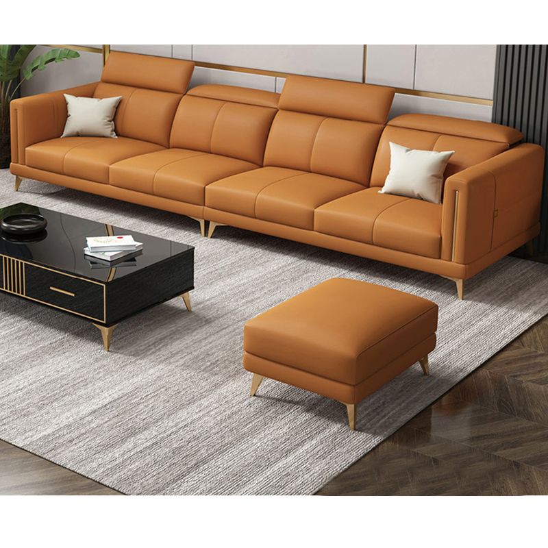 Genuine Leather Track Arm Sectional Sofa 36.22"High Cushion Back Sofa