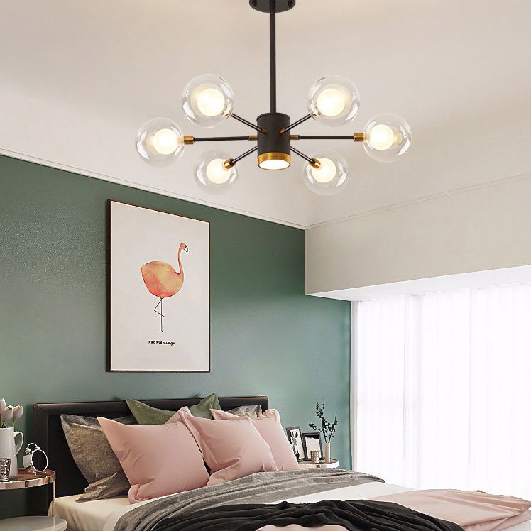 Nordic Style Simplicity Ceiling Pendant with Spotlight Design Transparent Glass Ball Chandelier for Living Room