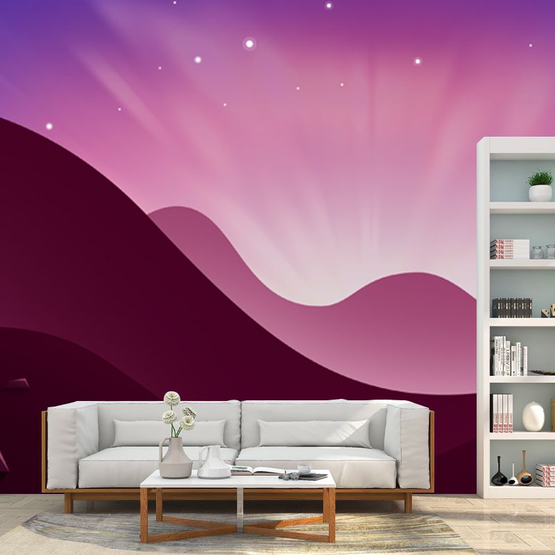 Light Beam from Mountain Mural in Purple-Pink Contemporary Wall Decor for Living Room