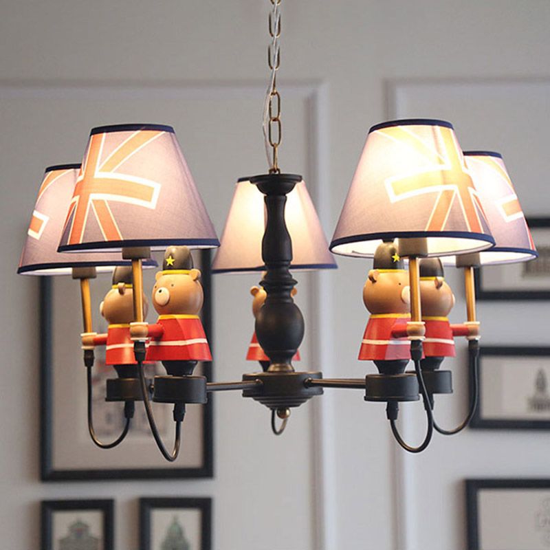 American Style Bear Chandelier Metal 5 Lights Blue Shade Hanging Pendant for Kid Bedroom