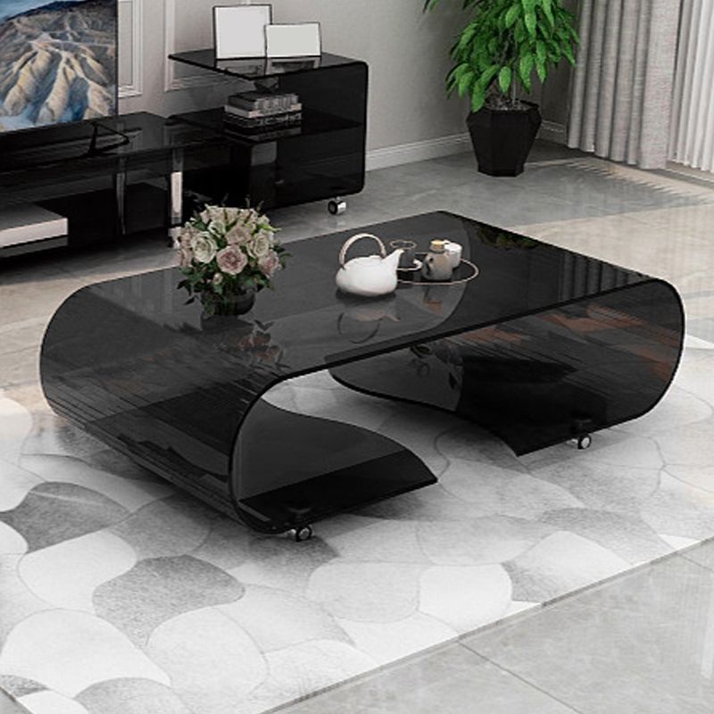 Modern Style Glass Top Coffee Cocktail Table with Storage Shelf