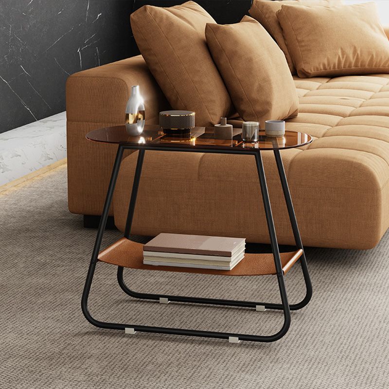 End Table Glass Sled with Storage Oval Contemporary Double Tier Side Table