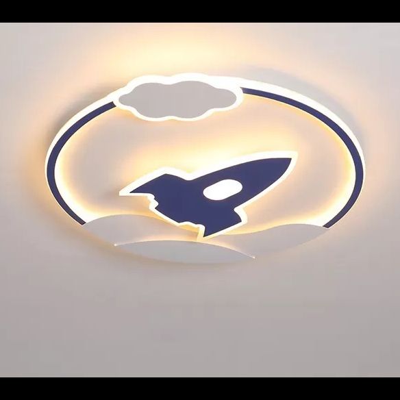 Modern Rocket Flush Mount Ceiling Light Fixture Metal LED Bedroom Flushmount Lighting in Blue