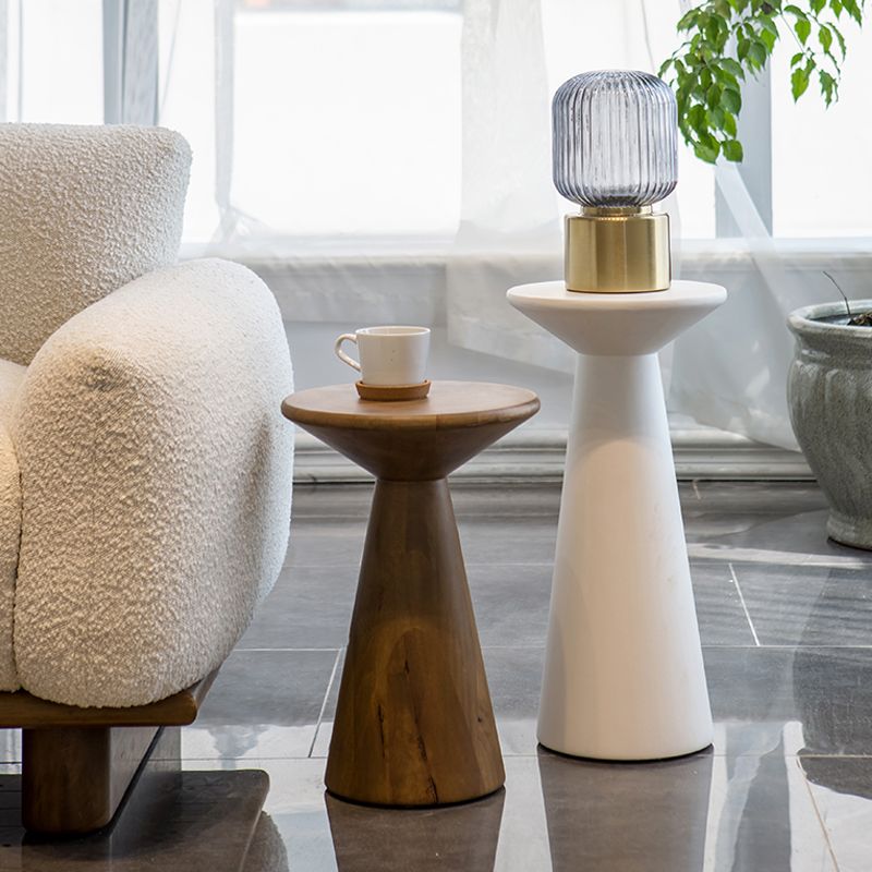 Round Rubberwood End Table Pedestal Side Table for Living Room