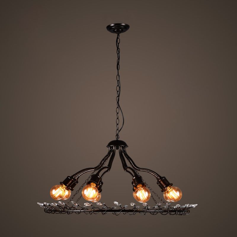 Black 8 Lights Chandelier Light Fixture Vintage Metal Radial Shape Pendant Lamp for Living Room