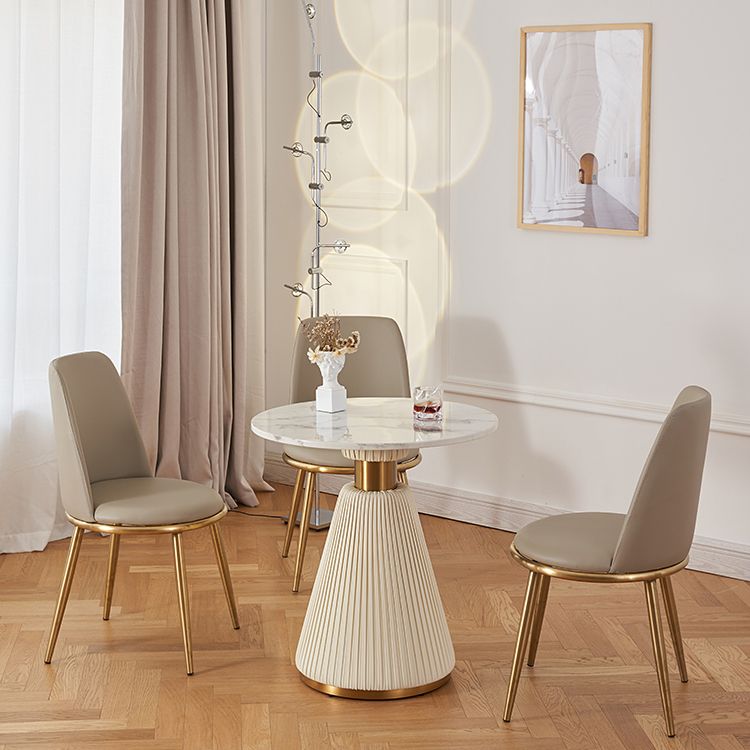 Traditional Luxury Dining Table Round White Top Dining Table with Pedestal Base