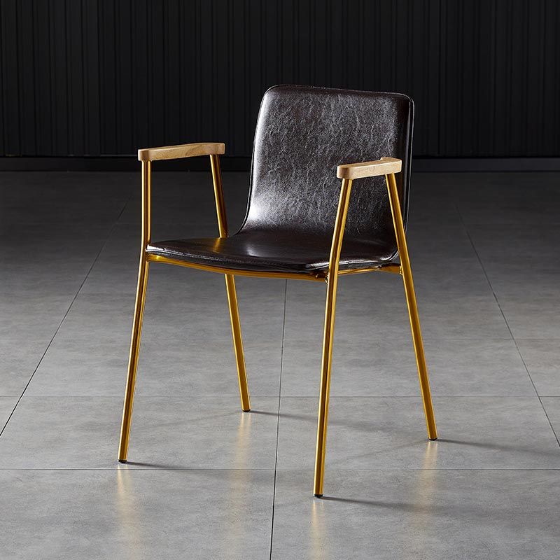 Industrial Dining Arm Chair Leather Dining Chair with Metal Base
