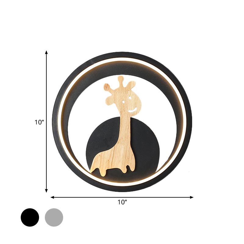 Grijs/zwarte ring muurlicht moderne led acryl wand sconce met giraf figuur decor voor kinderen kamer, warm/wit licht