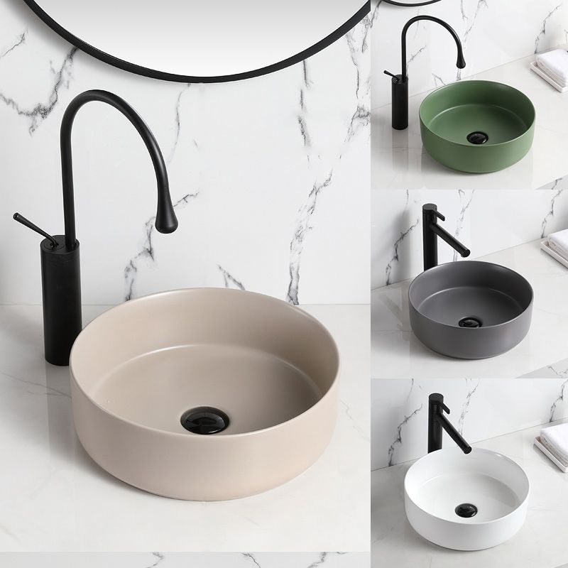 Modern Style Vessel Sink Pure Color Round Ceramic Vessel Sink