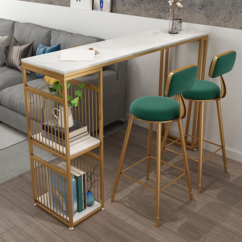 Modern Style Bar-height Table Metal Base Table with 2 Shelves