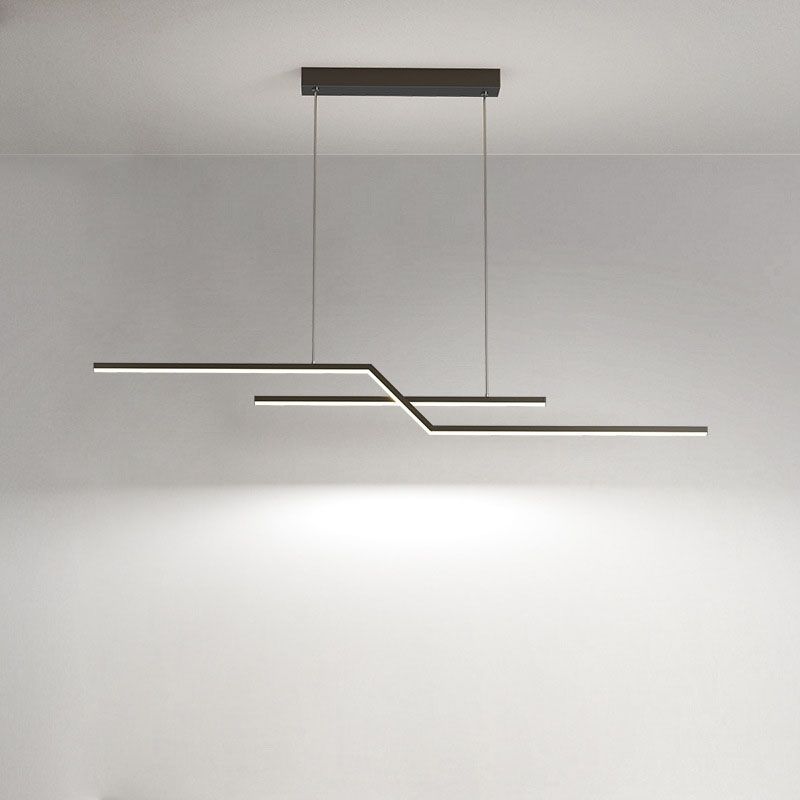 2-Light LED Island Light in Modern Simplicity Metal Linear Pendant Light for Dining Room