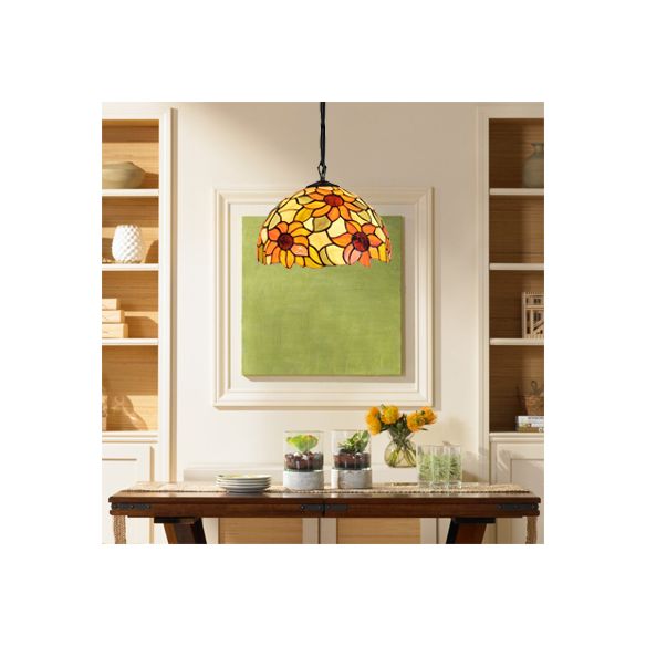 12 "/16" brede koepelhanglamp Tiffany-stijl 1 lamp zwart handgesneden glazen hanger plafondlicht met zonnebloempatroon, a/b/c/d