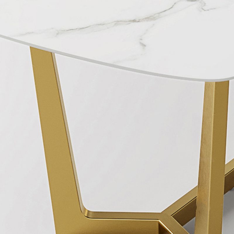 Glam Rectangle Table Sintered Stone Table with Metal Legs for Kitchen