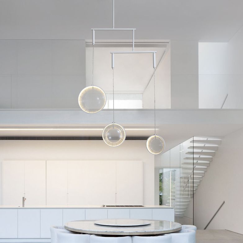 Lámpara de lente de vidrio transparente Simplicidad de 3 luces White Hanging Lighting para escalera