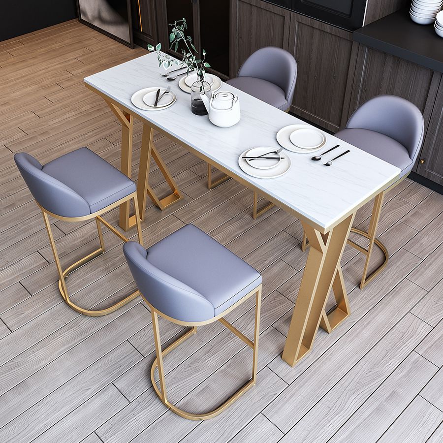 Modern Rectangle Bar Table Set 1/3/5 Pcs White Granite Bar Table Set