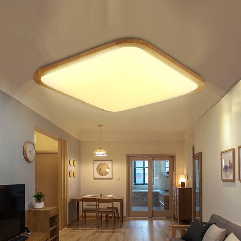Nordic Rechteck/Quadrat LED Flush Licht Acryl Flur Deckeneinbauleuchte mit abgerundeter Ecke aus Holz, 14"/23"/39" Breite