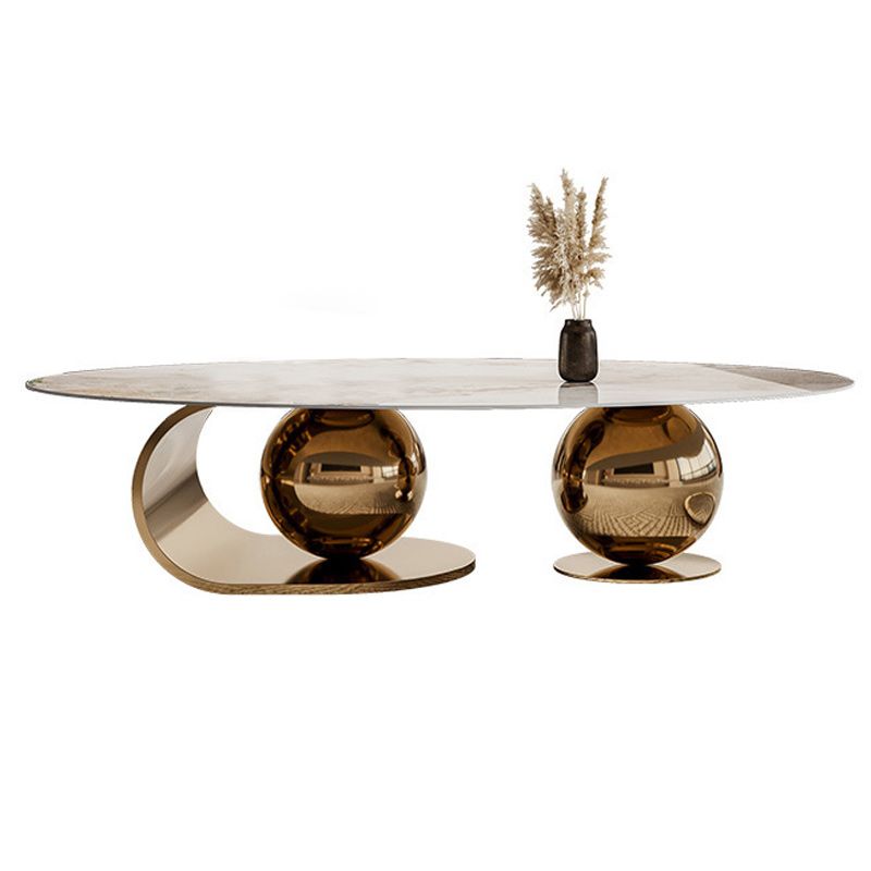 Slate Oval Coffee Table Golden Metal Frame Abstract Cocktail Table, 14.17" High