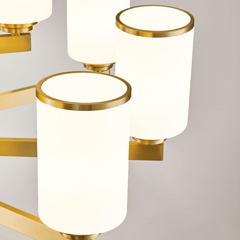 Modern Concise Pendant Light Metal Cylindrical Chandelier with Glass Shade