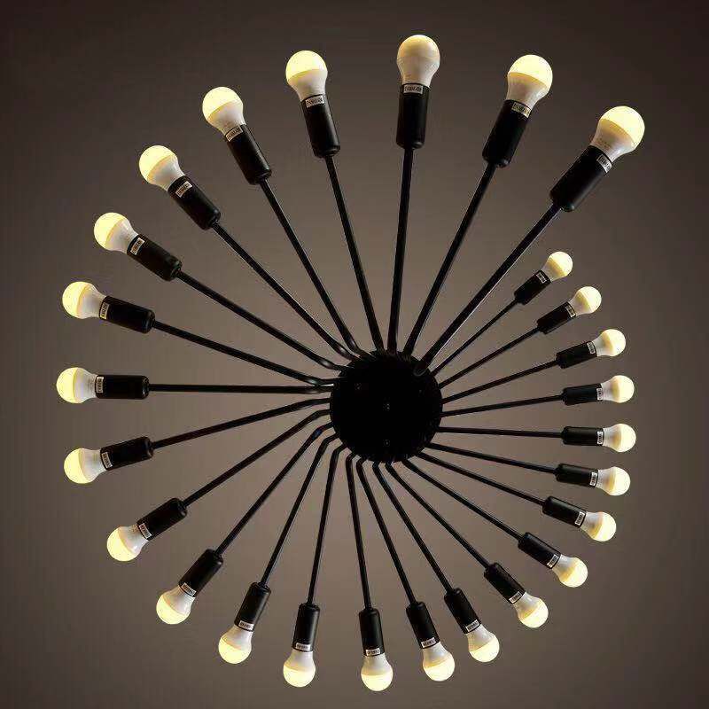 Spirale Stile industriale Lampadario in ferro battuto Light Design Bulb Open Design Retro Hanging in nero