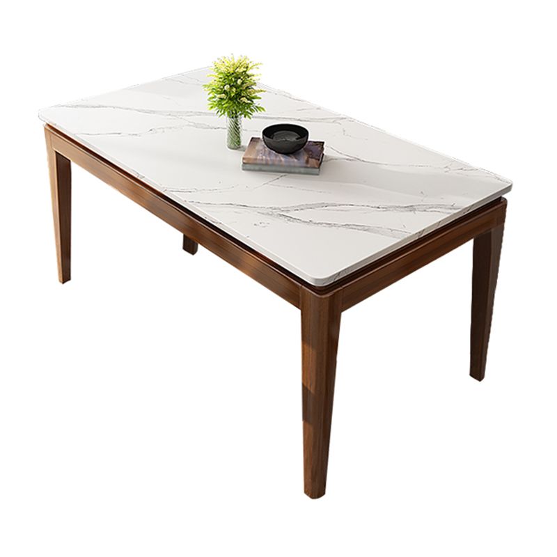 Modern Style Dining Table Set White Sintered Stone Dining Table with Solid Wood Base