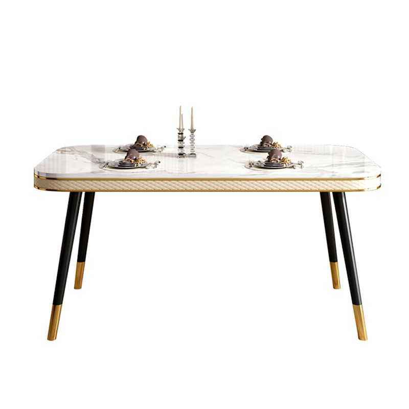 White Stone Rectangle Top Table Traditional Luxury Metal Base Dining Table