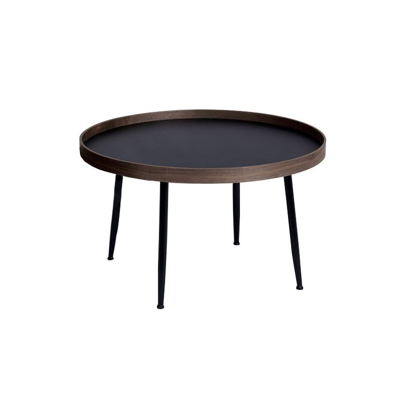 Round Wooden Coffee Table Black Tray Top Cocktail Table with 4 Legs